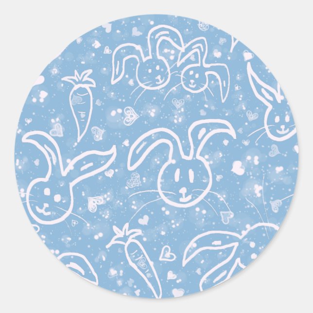 Pegatina Redonda Pequeños corazones y conejitos - patrón transparen (Anverso)