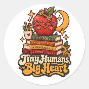 Pegatina Redonda Pequeños Humanos Gran Corazón Retro Café para Maes