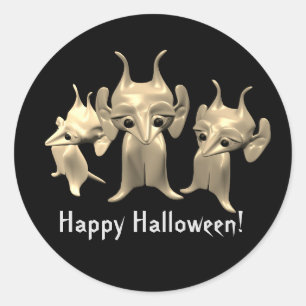 Pegatina Redonda Pequeños marcianos, Feliz Halloween, personalizado
