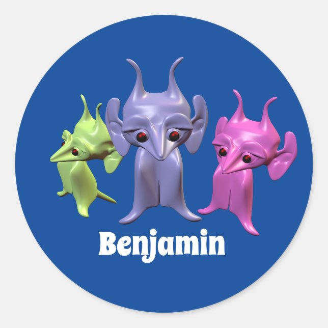 Pegatina Redonda Pequeños martianos, personalizados para los niños. (Anverso)