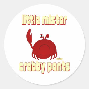 Pegatina Redonda Pequeños pantalones de mister de cangrejo rojo des