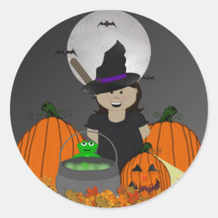 Pegatina Redonda Pequeños Pegatinas de Witch Halloween