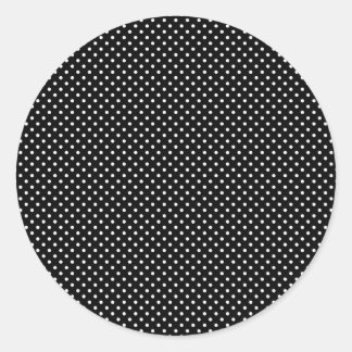 Pegatina Redonda Pequeños puntos de polka blanco sobre negro