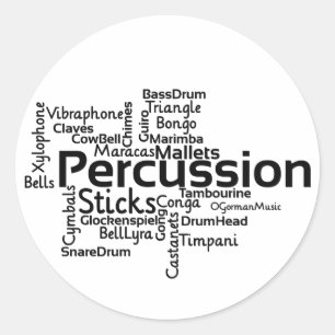 Pegatina Redonda Percusación Word Cloud Black Text