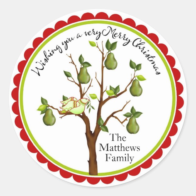 Pegatina Redonda Perdicios en pegatinas navideñas de árbol de rosa (Anverso)