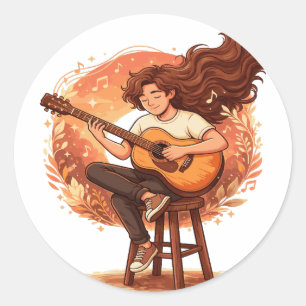 Pegatina Redonda Perdido En La Música Estética Del Guitarrista Acog