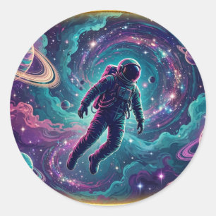Pegatina Redonda Perdido en la Nebulosa — Arte Espacial de Astronau