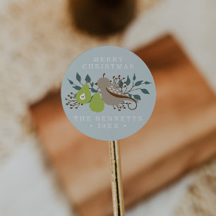 Pegatina Redonda Perdiz y día de fiesta personalizado pera