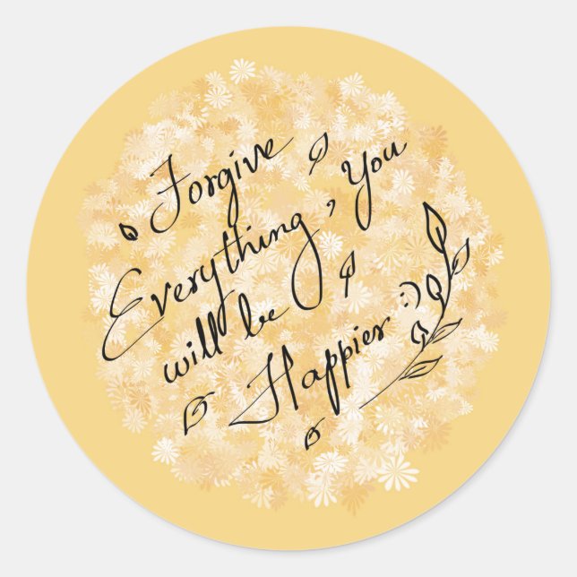 Pegatina Redonda Perdonar y ser feliz floral mínimo (Anverso)