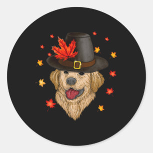 Pegatina Redonda Peregrino Golden Retriever Dog Face Fall Vibes Gra