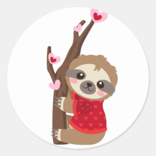 Pegatina Redonda Perezosos del Día de San Valentín