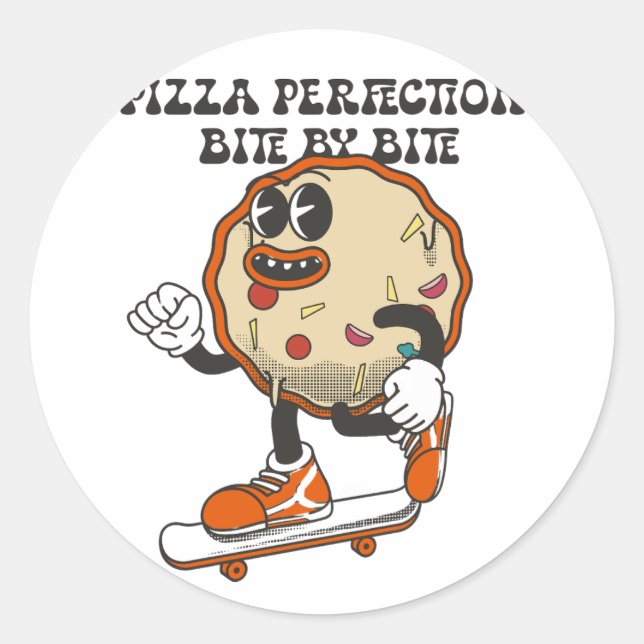 Pegatina Redonda Perfección de pizza, mordedura en mordedura (Anverso)