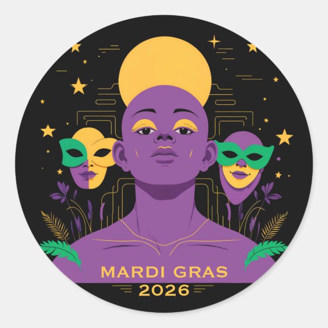 Pegatina Redonda Perfect for Mardi Gras 2026 (Anverso)