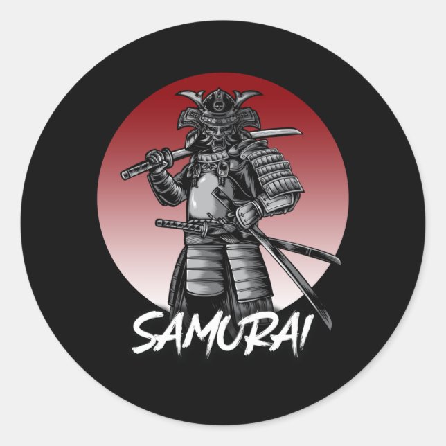 Pegatina Redonda Perfect Honored Samurai Retro - Black and White (Anverso)