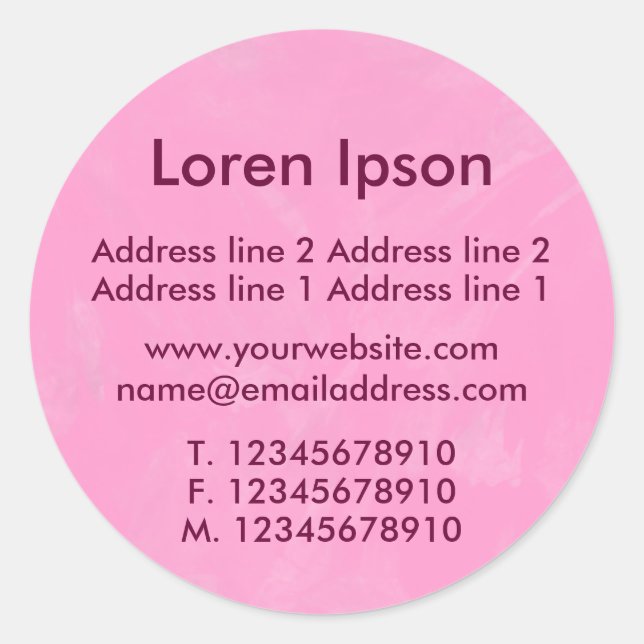 Pegatina Redonda Perfil/negocio rosa cepillado (Anverso)