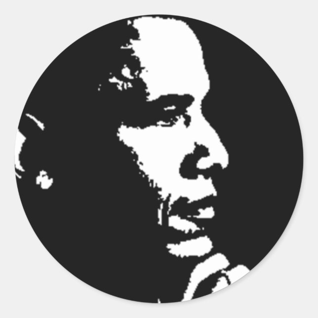 Pegatina Redonda Perfil negro y blanco de Barack Obama (Anverso)
