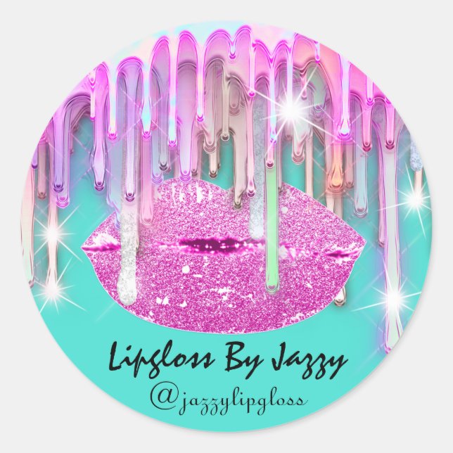 Pegatina Redonda Perforación Lipgloss Makeup Dris Empaquetado Pink  (Anverso)