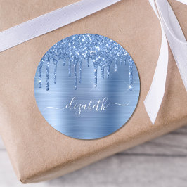 Pegatina Redonda Perforaciones de Purpurina azul personalizadas