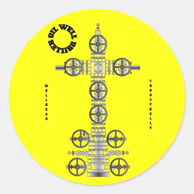 Pegatina Redonda Perforador de pozos de petróleo, Cabeza de bienest (Anverso)