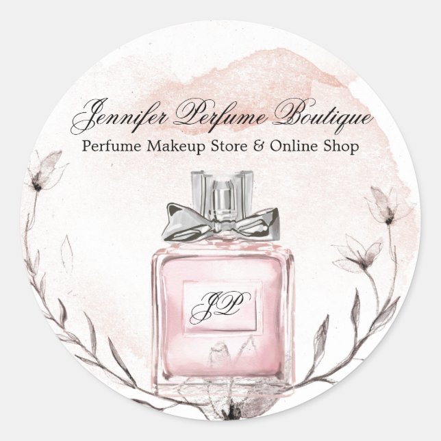 Pegatina Redonda Perfume acuarela Floral elegante (Anverso)