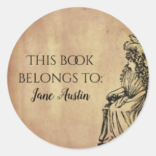 Pegatina Redonda Pergamino de época de la biblioteca personalizada