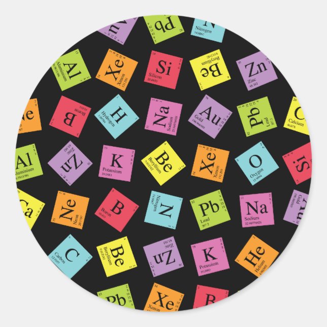 Pegatina Redonda Periódico elemental (oscuro) (Anverso)