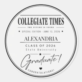 Pegatina Redonda Periódico Personalizado Graduación 2026
