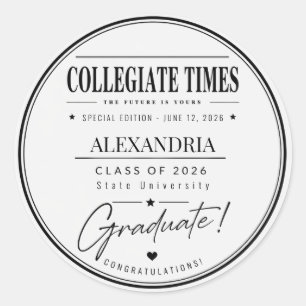 Pegatina Redonda Periódico Personalizado Graduación 2026