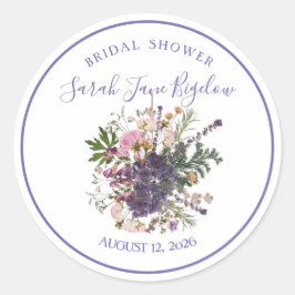 Pegatina Redonda Periwinkle Pressed Wildflower Boho Bridal Shower