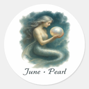Pegatina Redonda Perla de Junio - Sirena encantada y piedra de naci