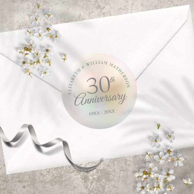 Pegatina Redonda Perla del 30° Aniversario (30th Anniversary Pearl Classic Round Sticker)