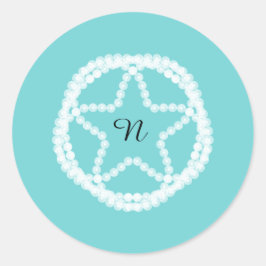 Pegatina Redonda Perla Estrella Blanca Teal Boda Regalo de Boda