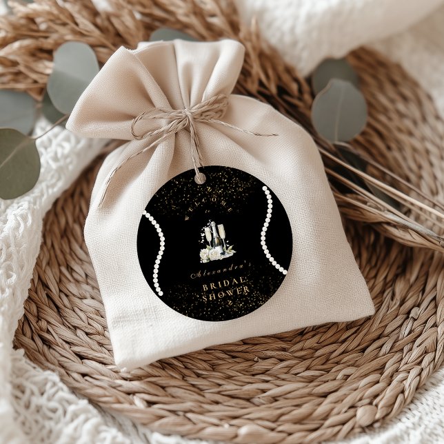 Pegatina Redonda Perlas De Oro Negro Y Ducha De Novias Prosecco (Subido por el creador)