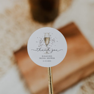 Pegatina Redonda Perlas Elegantes y Brindis de Prosecco para Desped