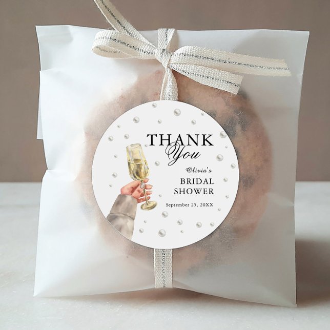 Pegatina Redonda Perlas elegantes y brunch de ducha de novia Prosec (Subido por el creador)