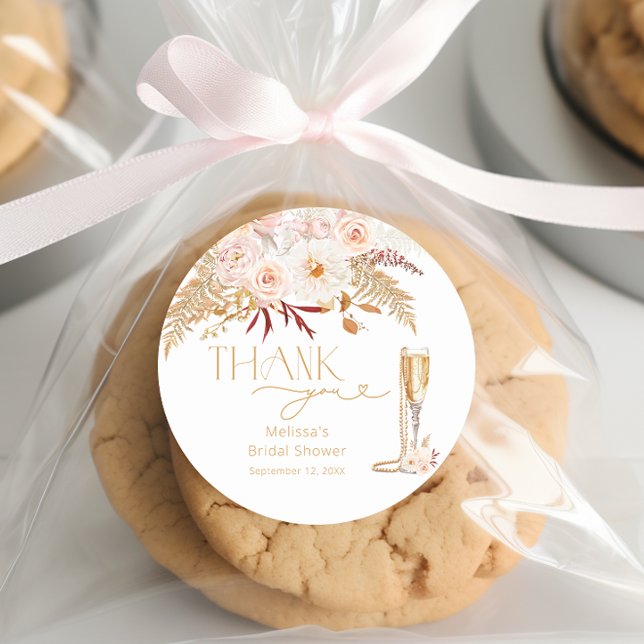 Pegatina Redonda Perlas Elegantes y Favor Floral de Prosecco Nupcia (Subido por el creador)