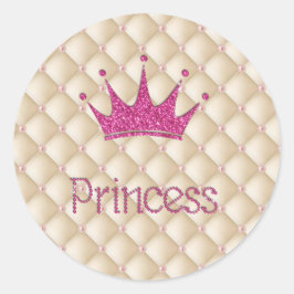 Pegatina Redonda Perlas encantadoras chic, tiara, princesa, brillan