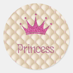 Pegatina Redonda Perlas encantadoras chic, tiara, princesa, brillan