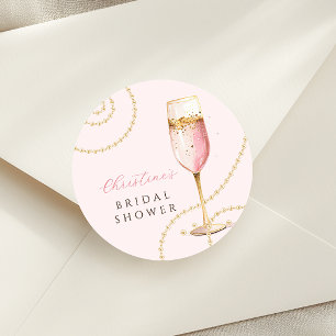 Pegatina Redonda Perlas Prosecco Rosa Oro Bridal Shower