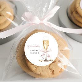 Pegatina Redonda Perlas rosadas y Bridal Shower de Bow Prosecco