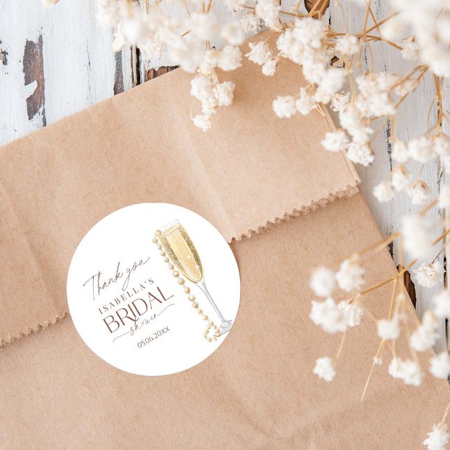 Pegatina Redonda Perlas Y Ducha De Novias Prosecco (Subido por el creador)