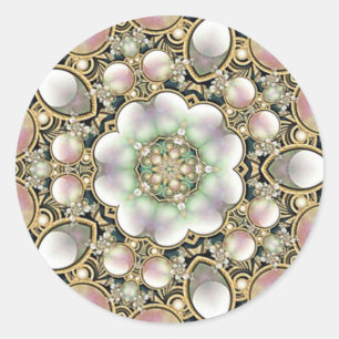 Pegatina Redonda Perlas y Kaleidoscopio de Oro