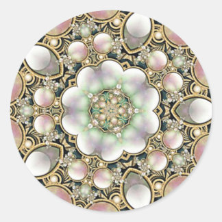 Pegatina Redonda Perlas y Kaleidoscopio de Oro