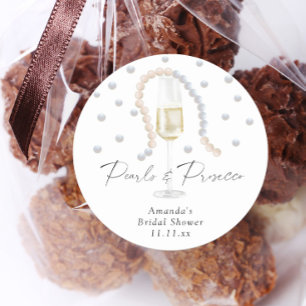 Pegatina Redonda Perlas y Prosecco - Desayuno de novia