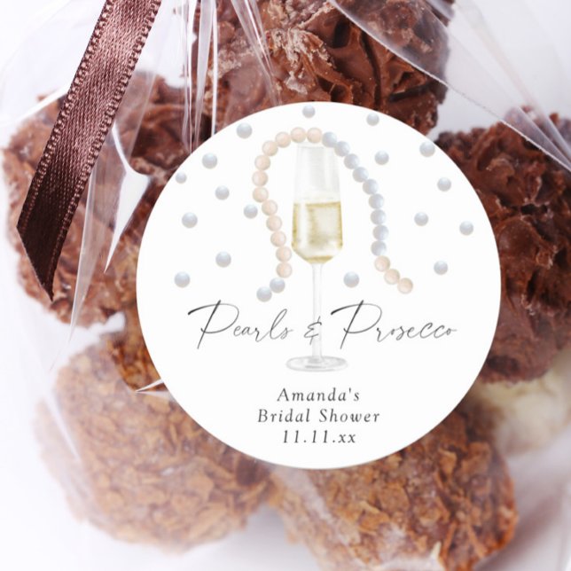 Pegatina Redonda Perlas y Prosecco - ducha de novia (Subido por el creador)