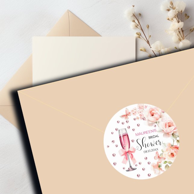 Pegatina Redonda Perlas y Prosecco Dusty Pink Rosas Despedida de So (Subido por el creador)