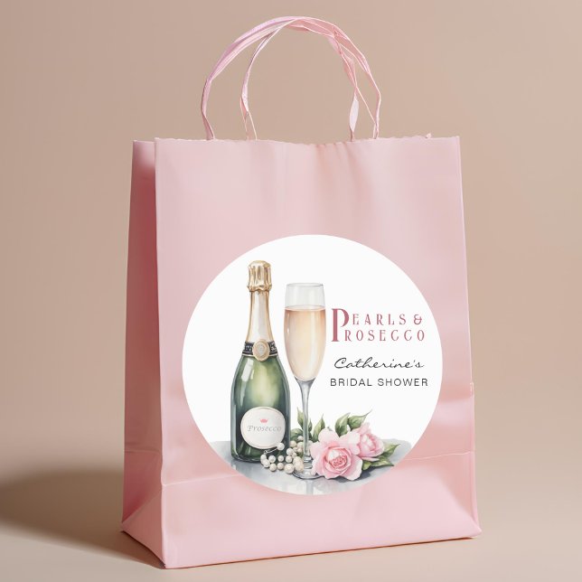 Pegatina Redonda Perlas Y Prosecco Floral Elegante Ducha Bridal (Subido por el creador)