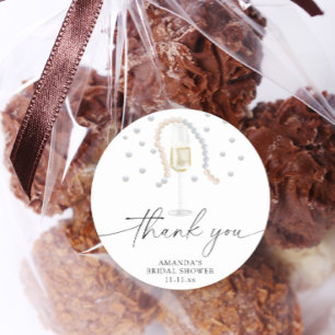 Pegatina Redonda Perlas y Prosecco - gracias por la despedida de so