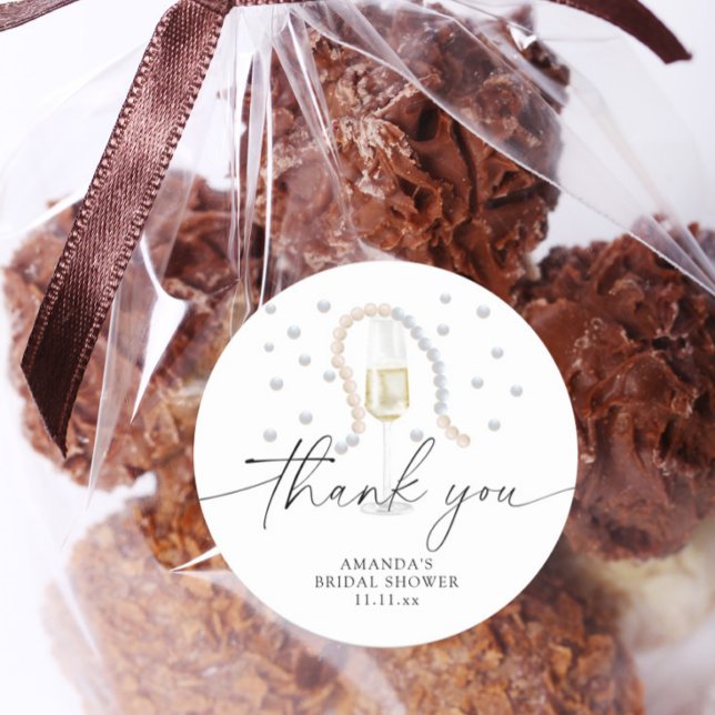 Pegatina Redonda Perlas y Prosecco - gracias por la ducha nupcial (Subido por el creador)