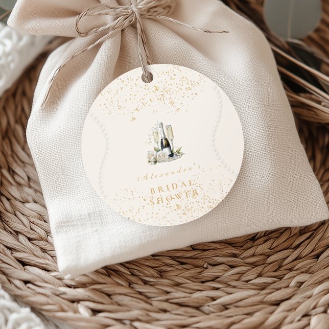 Pegatina Redonda Perlas y Prosecco para Despedida de Soltera (Subido por el creador)